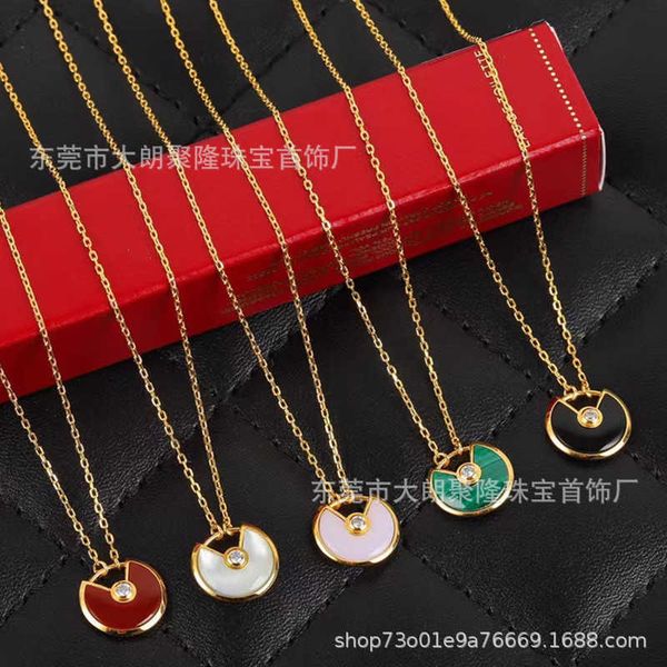 

selling funds c card small amulet necklace female s925 silver plated 18k rose gold white fritillaria red chalcedony pendant collar chain, Black