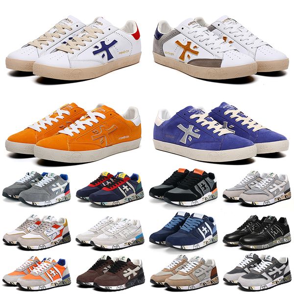 

r sneakers luxury italy brand premiatas steven genuine training shoes premiata layer leather cowskin mick lander brown blue oragne black men