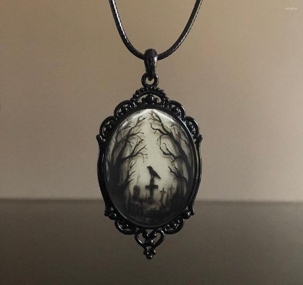 

pendant necklaces gothic crow forest charm necklace cross mystic witch jewelry gift accessories rope chain goth choker, Silver