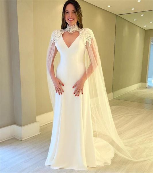 

new boho wedding dress with wrap caped elegant white mermaid bohemian bride dresses 2023 chic beach arabic bridal gowns lace robe mariee fem