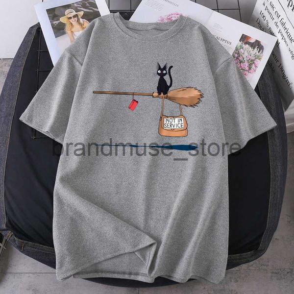 

women's t-shirt magic broom cat harajuku t shirts women fashion short sleeve summer t-shirts black outdoor bodybuilding tees poleras f, White