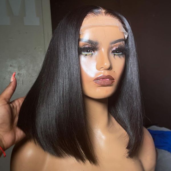 

short bob wig bone straight human hair wigs for black women pre-plucked 5x5x1 closure wig brazilian hair lace wigs 180% denisty, Black;brown