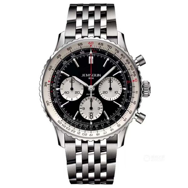 

20233 mens multi-functional chronograph quartz mechanical watch 50mm leather strap blue black sapphire wristwatches super luminous montre de, Slivery;brown