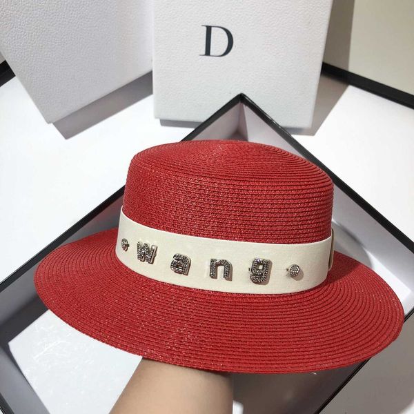 

designer a wang luxury luxury super style king rhinestone letter flat hat korean version star net red outdoor sun women wide brim sunscreen, Blue;gray