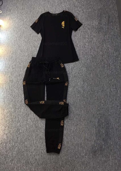 

2 piece set women outdoor sports suit classic pattern embroidery decoration white round neck tshirt letter pattern embroidery slim pants des
