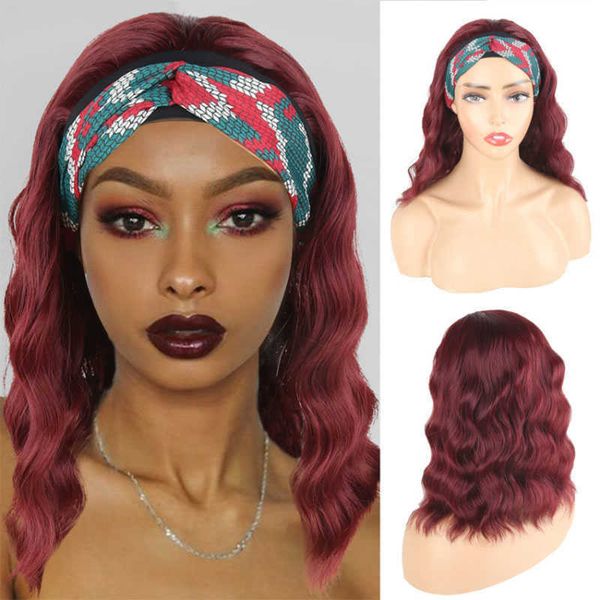 

nxy hair wigs headband wig for black women synthetic water wave women s short 16" full machine made natural wavy daily use 230619