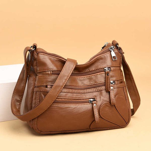 

new washed leather women's bag korean single shoulder bag soft leather large capacity middle-aged women's slant span bag