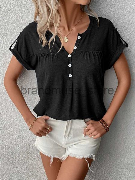 

women's t-shirt women's fashion oversized t-shirt summer short sleeve ladies casual solid color v-neck button shirts female j2306, White