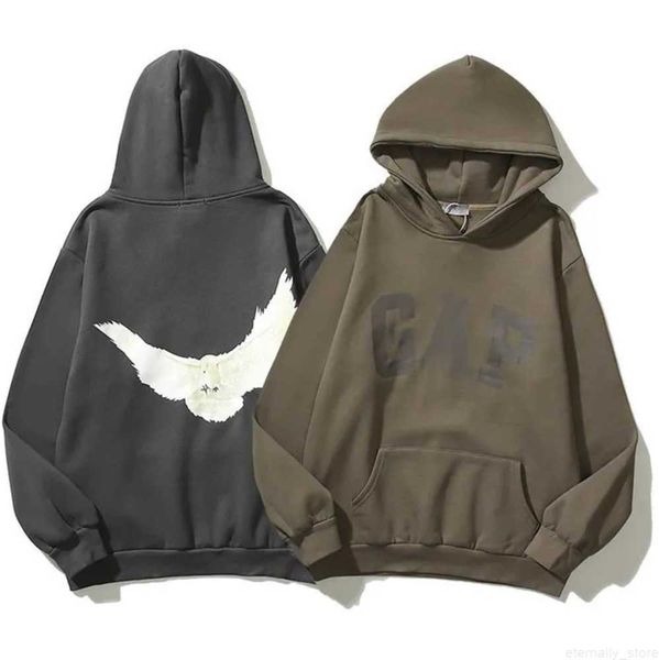 

designer kanyes classic wests hoodie three party joint name peace dove printed mens and womens yzys vintage pullover sweater hooded naxian g, Black