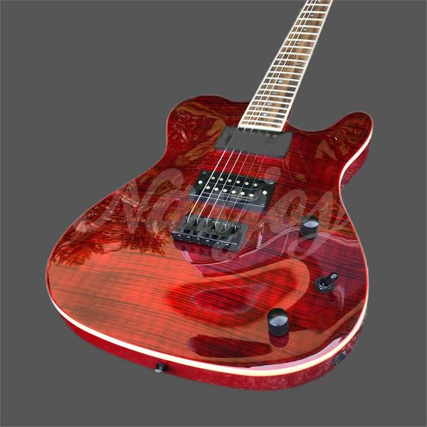 

electric guitar grote red flame maple tl with black hardware-locked tuner
