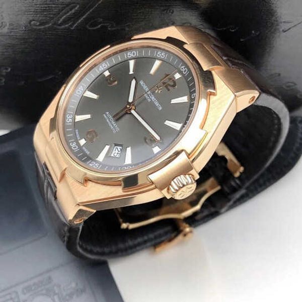 

moissanite luminous wrist watches v c seaovers diamond cal.1120qp 316l series 18k rose gold h7go iced out bezel gift watch for man vachercon, Slivery;brown