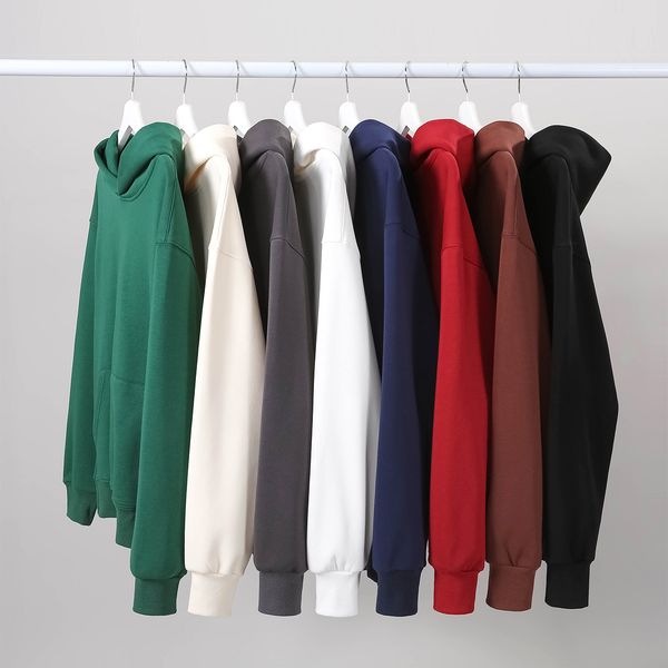 

16.9oz 480gsm heavy weight cotton plus velvet hooded sweater men thickened tight polar fleece pullover hoodie women sweatshirt, Black