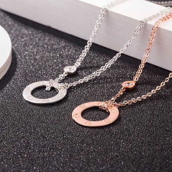 

2wqd internet celebrity card s925 sterling silver single face brand round cake big pendant women's double layer neck chain collar plate