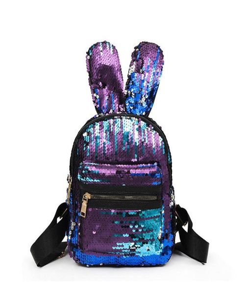 

epacket shinning bling sequins cute big rabbit ears backpack for teenager girls mochila shoulderbag women mini travel spo8995095