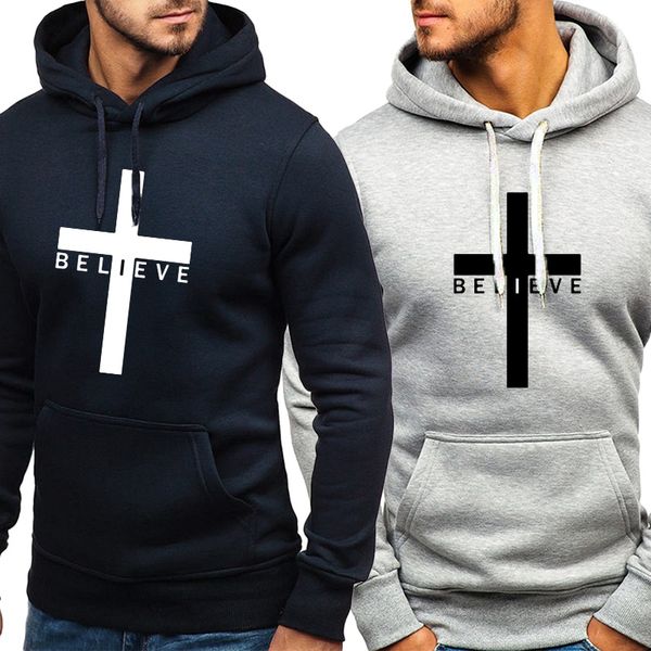 

2022 man spring autumn i believe jesus christianity printed hoodies men's design casual sport hooded hoodies s-4xl, Black