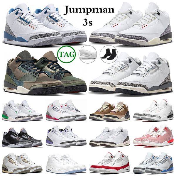 

jumpman 3 men basketball shoes 3s white cement reimagined wizards racer blue patchwork neapolitan fire red cardinal mocha mens trianers wome, White;red