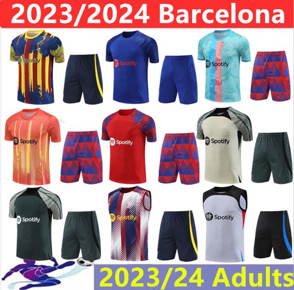 

23 24 barcelona tracksuit soccer jerseys barca training suit 2023 2024 barcelona short sleeves suit tracksuits men kids, Black