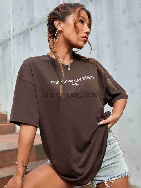 

women's t-shirt everything has beauty 1980 letter slogan print t-shirts women o-neck breathable short sleeve cotton oversize tee clothi, White