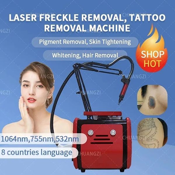 

2024 q-switch nd yag laser laser tatttoo removal machine 755 1320 1064 532nm pigment freckle remover, Black