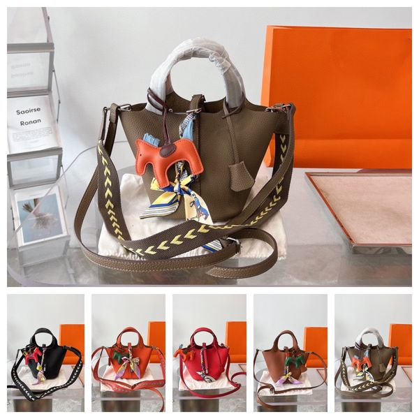 

ladies durable drawstring leather designer fashion bags handle handbag artwork two-tone shopping purses 20cm