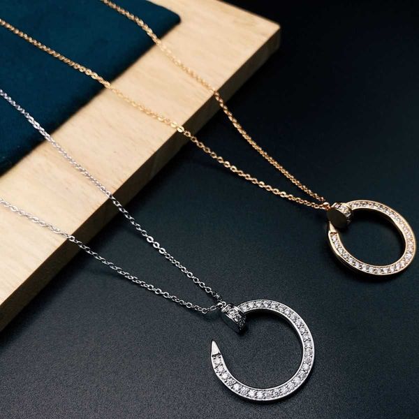 

counter quality classic c card nail necklace women's korean edition ins small design geometric full diamond collar chain c-shaped versa, Silver