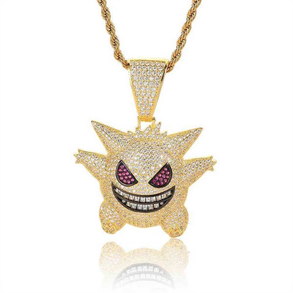 

custom hip hop diamond moissanite colorful pendant jewelry gengar oem cartoon kids character charm iced out 18k gold necklace, Silver