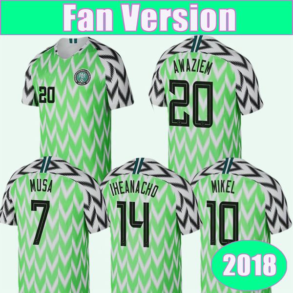 

2018 nigeria national team mens soccer jerseys mikel musa ekong iheanacho awaziem home football shirts uniforms, Black;yellow