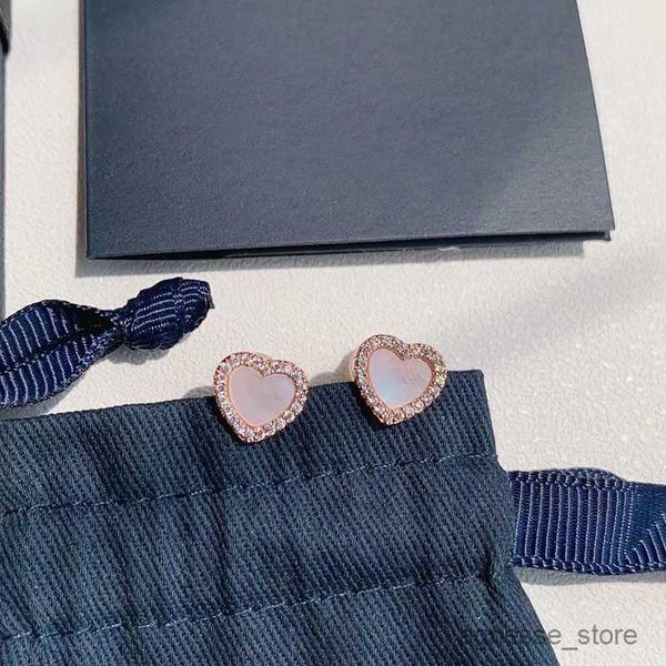 

stud s925 sterling silver sweet pink heart stud earrings for women luxury designer shining diamond cute bracelets necklace earring jewelry r, Golden;silver