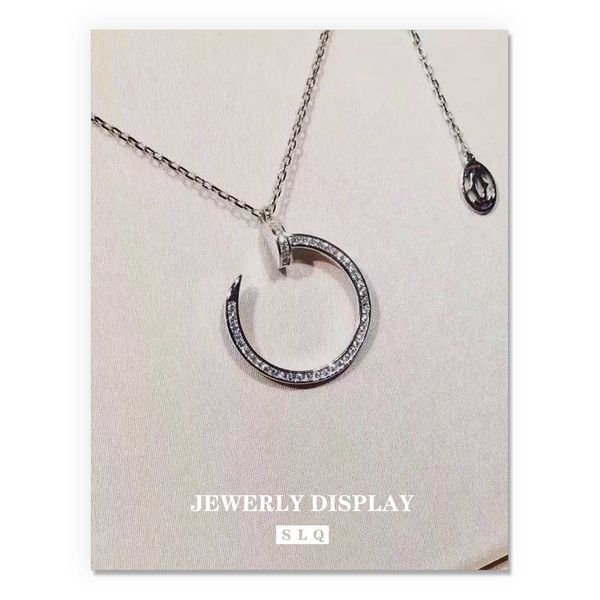 

original designer s925 silver fashion nail necklace women's micro set full diamond personalized versatile charm pendant mesh red same s, Black