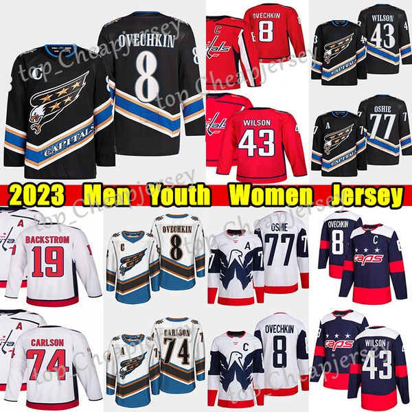 

#8 alexander ovechkin reverse retro hockey jersey #43 tom wilson 77 t.j. oshie nicklas backstrom evgeny kuznetsov john carlson dylan strome, Black;red