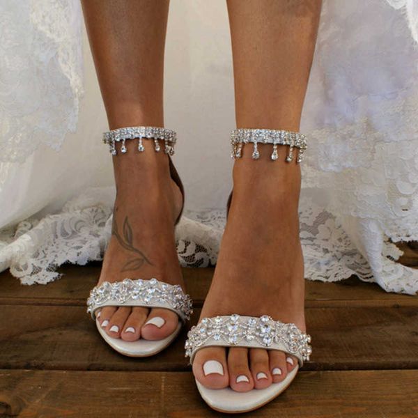

2023 new tassel one line strap thick sandals white high heel wedding large shoes 42 43, Black