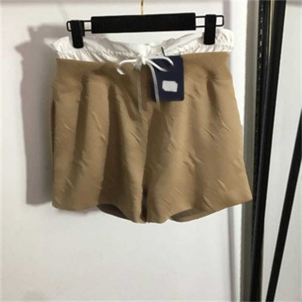 

casual women shorts old flower logo embossed splicing fake two pieces wooden ear waist elastic band high waist shorts womens designer clothi, White;black