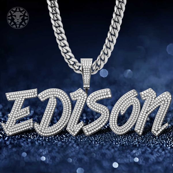 

custom name jewelry moissanite bling iced out hip hop cuban link chain with diamond letter pendant custom name necklace for man, Silver