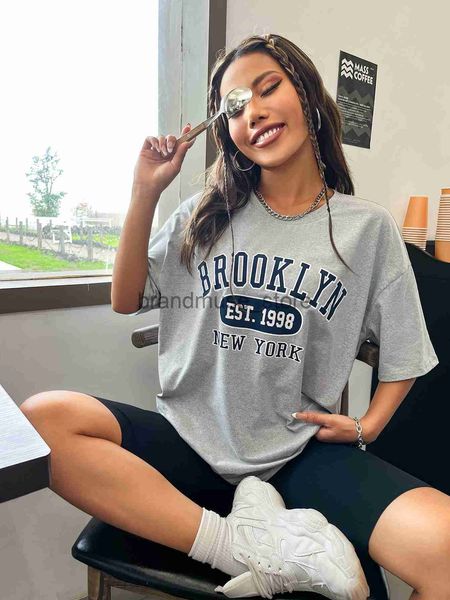 

women's t-shirt brooklyn est.1998 new york city printed t-shirt female cotton breathable short sleeve summer brand streetwear women j23, White