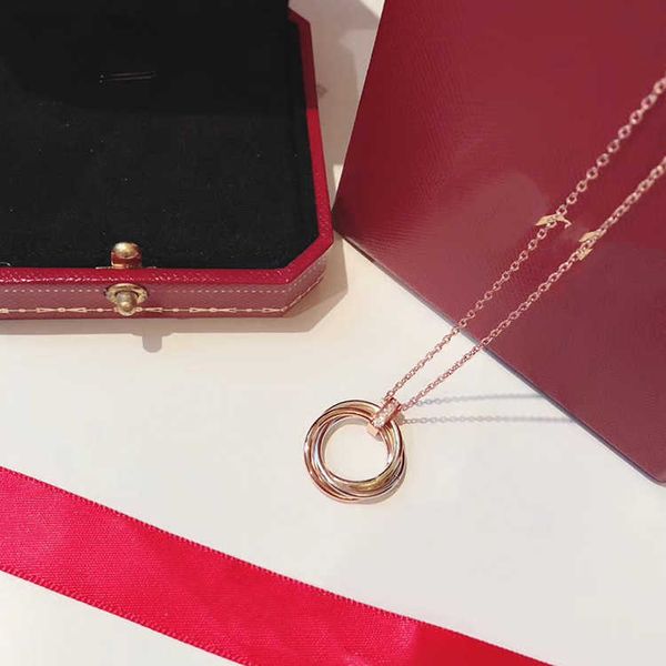 

5b2r high-quality s925 sterling silver three ring necklace classic versatile whitening individualized fashion ins style card same collar cha, Black
