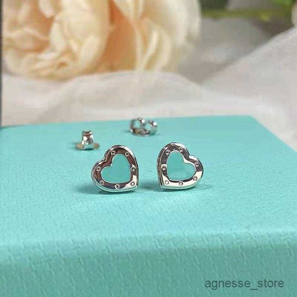 

stud fashion designer love stud earrings classic womens luxury exquisite workmanship elegant heart with pouch blue enamel earring original s, Golden;silver