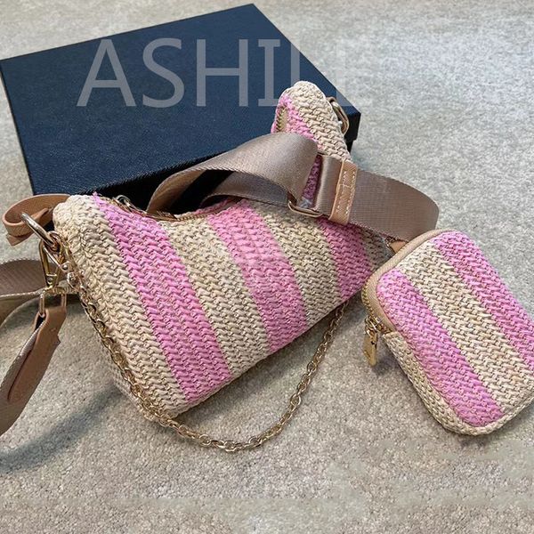 

designer fashion luxury womaes crossbody shoulder bags good texture portable three-in one straw women bag