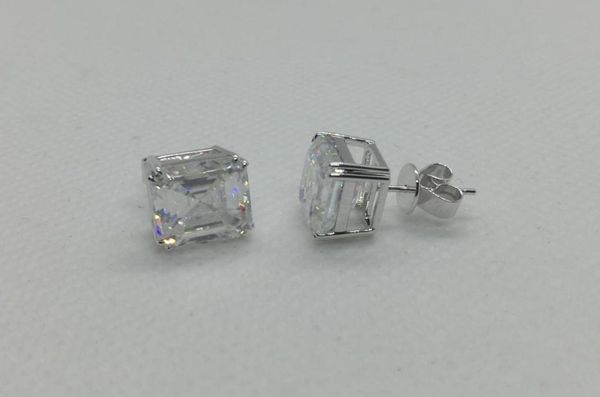 

lotusmaple asscher cut moissanite diamond earring stud color d pass test push back solid 14k 18k white yellow rose gold platinu6747499, Golden;silver
