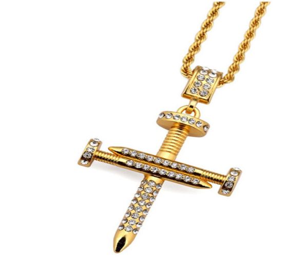 

nail cross necklace pendants gold color bling bling jewelry for men women hip hop charm rope chains6384239, Silver