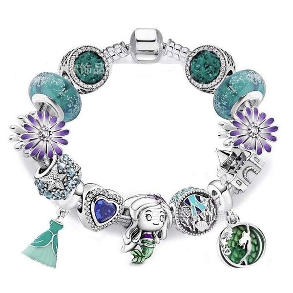 

925 sterling silver green murano glass beads daisy flower starfish mermaid european charm beads air eiffel tower dangle fits pandora charm b, Golden;silver