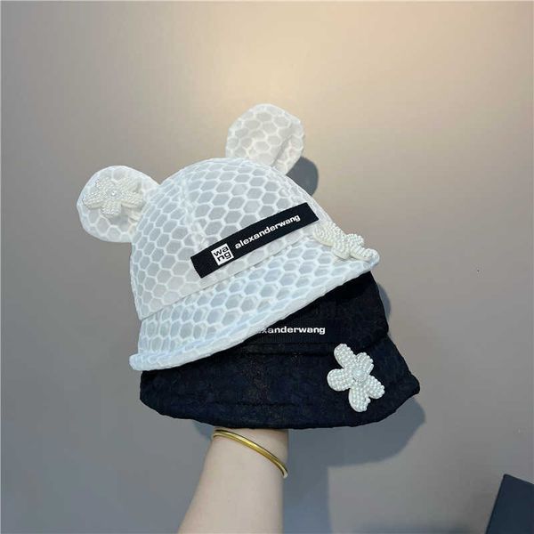 

designer a wang luxury cute bear ear organza pot hat king decoration personalized fisherman summer travel breathable sun hat super high qual, Blue;gray