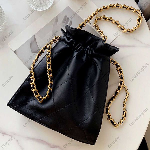 

xiaoxiangfu bag genuine leather diamond chain bag drawstring strap mouth bucket bag premium feel one shoulder crossbody handbag for women
