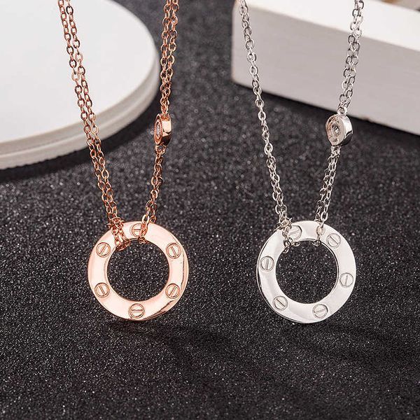 

counter quality c card s925 sterling silver single face brand round cake big pendant women's double layer neck chain collar plated with
