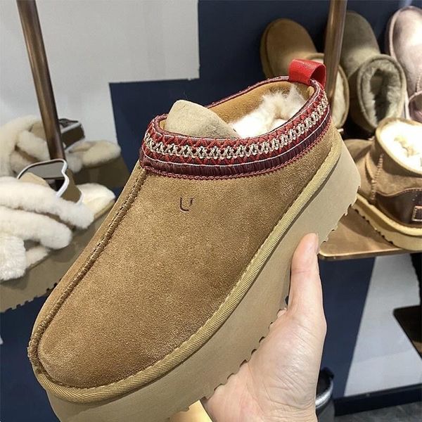 

designer women snow boots fur slippers real cow leather brown black platform heels fluffy mules warm winter womens fur booties size36-43