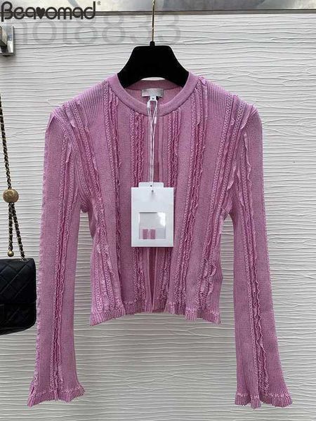

women's knits & tees designer spring autumn vintage pink color knitting cardigan sweater coat long sleeve open stitch slim 2lls, White