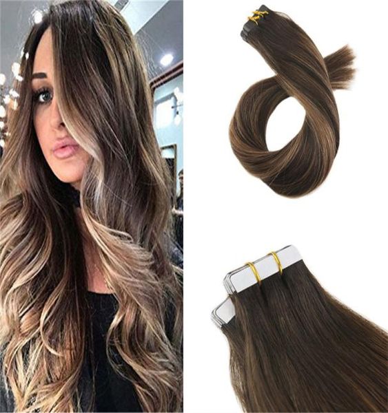 

tape in hair extensions human hairs ombre balayage 40pcs 100g darkest brown to medium extension tapes on hair7142461, Black