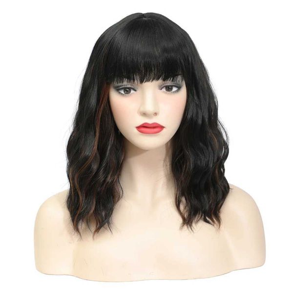 

nxy hair wigs heat resistant synthetic wig short highlight black with bangs wavy for women natural 230619