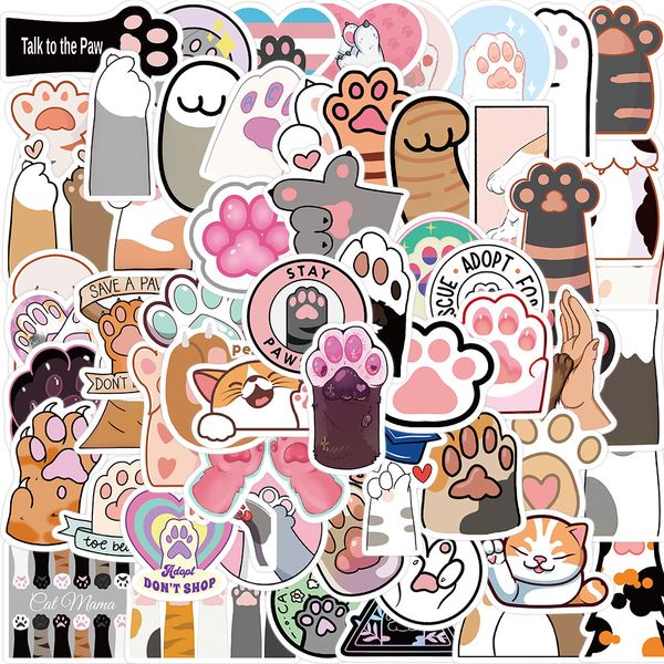 

61pcs cartoon cat paw stickers pack waterproof vinyl stickers non-random for car bike luggage lapskateboard scrapbook water bottle decal