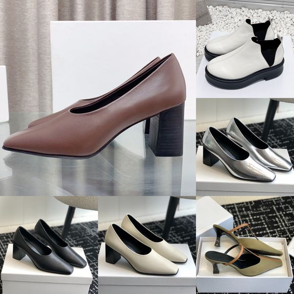 

olivia classic heeled pump smooth calfskin leather sandals designer women quality the row dress sandal platform chunky heels shoe, Black