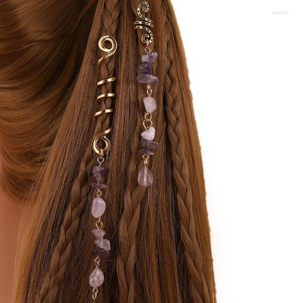 

hair clips 1pc natural stone beads ring quartz dreadlocks for women boho accessories, Golden;silver